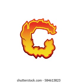 Letter C fire. Flames font lettering. Tattoo alphabet character. fiery sign alphabet