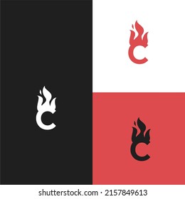 Diseño del conjunto de logotipos de letras c y llamas de fuego. se puede utilizar como símbolos, identidad de marca, logotipo de la empresa, iconos u otros.