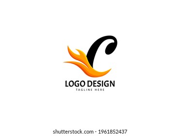 Letter C Fire Logo for Brand or Company, Concept Minimalist.