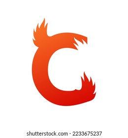 Letra c con ilustración de logotipo de incendio