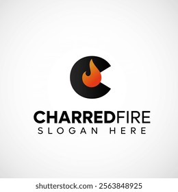 Letter C  fire logo template blazing fire black red orange