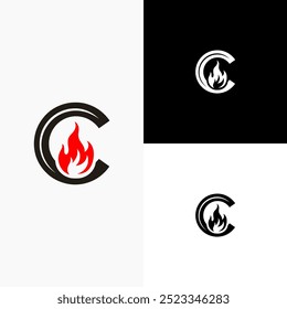 letter C with fire logo vector illustration template design