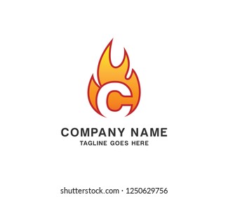 Letter C with Flame Fire Vector Logo Design