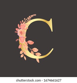 Letter C floral logo isolated. Alphabet vector image	