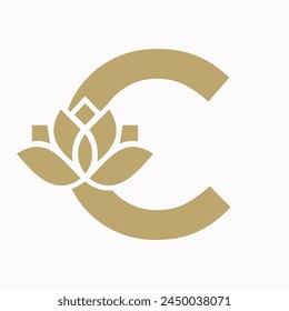 Letter C Flower Concept For Botanic Symbol. Beauty Sign