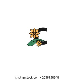 Letra C con plantilla vectorial de diseño de logotipo de icono de flor