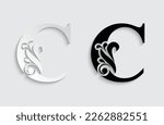 letter C. flower  letters. Vintage ornament initial Alphabet. Logo vector 
