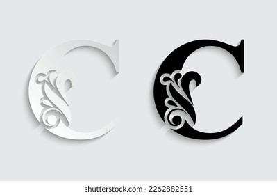 letter C. flower  letters. Vintage ornament initial Alphabet. Logo vector 
