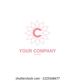 Letter C in Flower Logo - Geometric Flower Vector