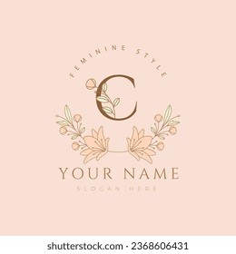 letter c flower luxury modern minimalist floral font botanical beauty logo design vector illustration