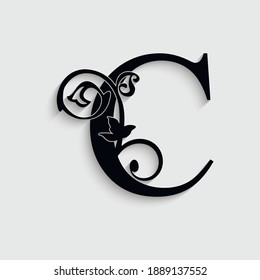 letter C flower  ornament. Vector logo. Monogram alphabet. Beautiful floral capital letters
