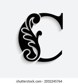 letter C flower  ornament. Vector logo. Monogram alphabet. Beautiful floral capital letters
