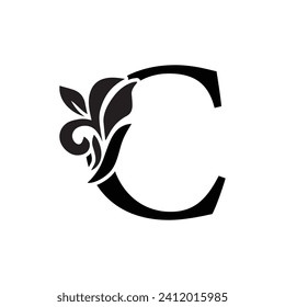 letter C flower  ornament. Vector logo. Monogram alphabet. Beautiful floral capital letters
