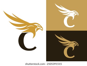  Letter C With Flying Eagle Logo Design Vector Template