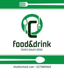 Letter C food and drink logo design, Restaurant, cafe icon illustration isolated on white background