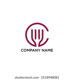 Letter C food logo with fork symbols icon design for food company or food brand in unique shape minimalist