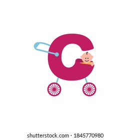 Letter C in the form of a stroller, vector symbol