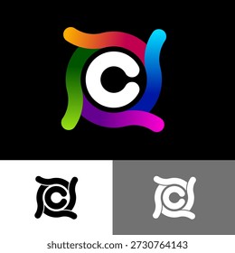 La letra C con cuatro remolinos. Monogram C. Logo C. Logotipo colorido del vórtice.