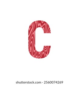 Letter C from fresh raw meat with marble. Vector latin meat alphabet.  Red tenderloin beef meat font for restaurants, butcher shop, farmers market.