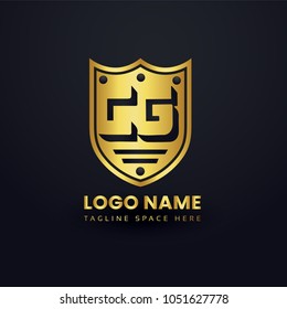 Letter C and Letter G Logo Vector with Gold Emblem Shield Design Abstract.