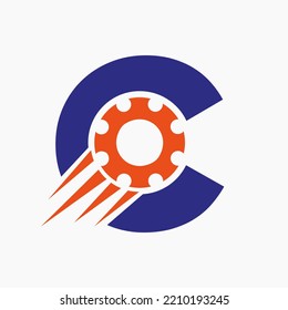 Letter C Gear Cogwheel Logo. Automotive Industrial Icon, Gear Logo, Car Repair Symbol