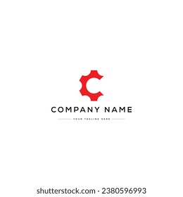 Diseño del logotipo del engranaje de la letra C. Logo en blanco y negro. Usable para logotipos de empresas. Plantilla de diseño de logotipos de vectores planos
