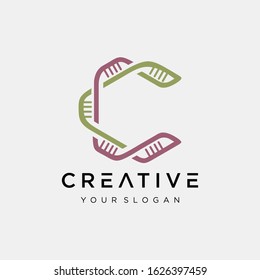 Letter C Genetic DNA vector logo template. Design with chromosome symbol. This logo is suitable for research, science, medical, logotype, technology, lab, molecule, protein, nucleus, spiral. - VECTOR