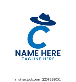 Letter C Gentlemen Hat Logo Design  Concept With Cowboy Hat Icon Template