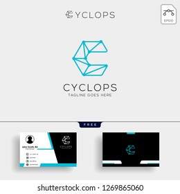 letter C geometric logo template vector illustration with free business card design