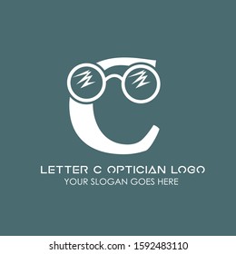 Letter C Glasses Equipment Simple and Minimalist Logo Template on Green Background for Optician and Ophthalmologists Clinic - Flat Modern Isolated Symbol