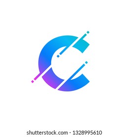 Letter C Glitch Style Alphabet Modern Font Logo Vector Icon 