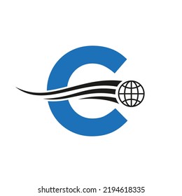 Letter C Global Logo Combined With Global Icon, Earth Sign For Business and Technology Identity Template
