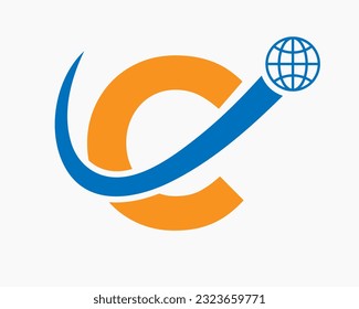 Diseño del logotipo global de la letra C. Plantilla de vectores de símbolos de tipo de logotipo mundial