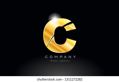 letter c gold golden alphabet logo icon design with metal look on black background suitable for a company or business