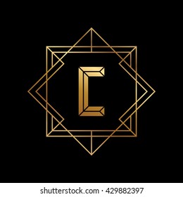 Letter C gold logo design template. C letter golden outline monogram. Gradient vector illustration.