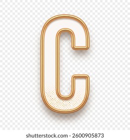 Letter C. Golden alhabet text effect. Realistic gold metal font. Golden ouline font. Metallic 3d typeface. English alphabet. Vector illustration.