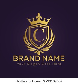 Letter C golden crown logo vector illustration.