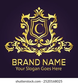 Letter C golden crown logo vector illustration.