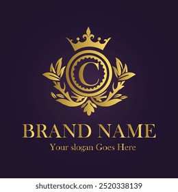 Letter C golden crown logo vector illustration.