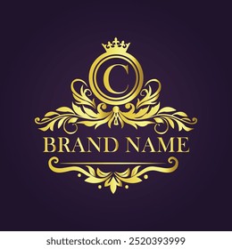 Letter C golden crown logo vector illustration.
