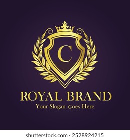 Letter C golden crown logo vector illustration.