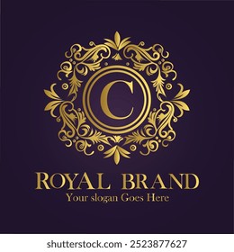 Letter C golden flower logo vector illustration.
