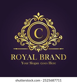 Letter C golden flower logo vector illustration.