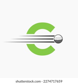 Letter C Golf Logo Design. Initial Hockey Sport Academy Sign, Club Symbol