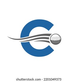Letter C Golf Logo Symbol. Hockey Design Based Alphabet Vector Template