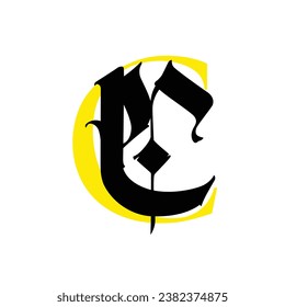 Letter C, in the Gothic style. Vector. Alphabet. The symbol is isolated on a white background. Calligraphy and lettering. Medieval Latin letter. Logo for the company. Monogram. Elegant font for tattoo