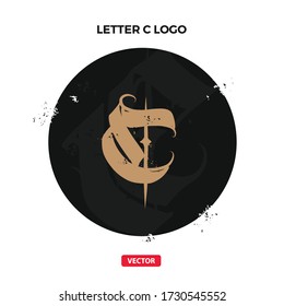 Letter C Gothic Vector Logo. Medieval Old Gothic Letter C Logotype
