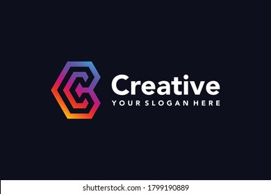 Letter C gradient color technology logo design vector template