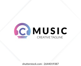 Letter C gradient music logo with headphone for your brand