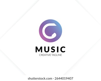 Letter C gradient music logo with headphone for your brand